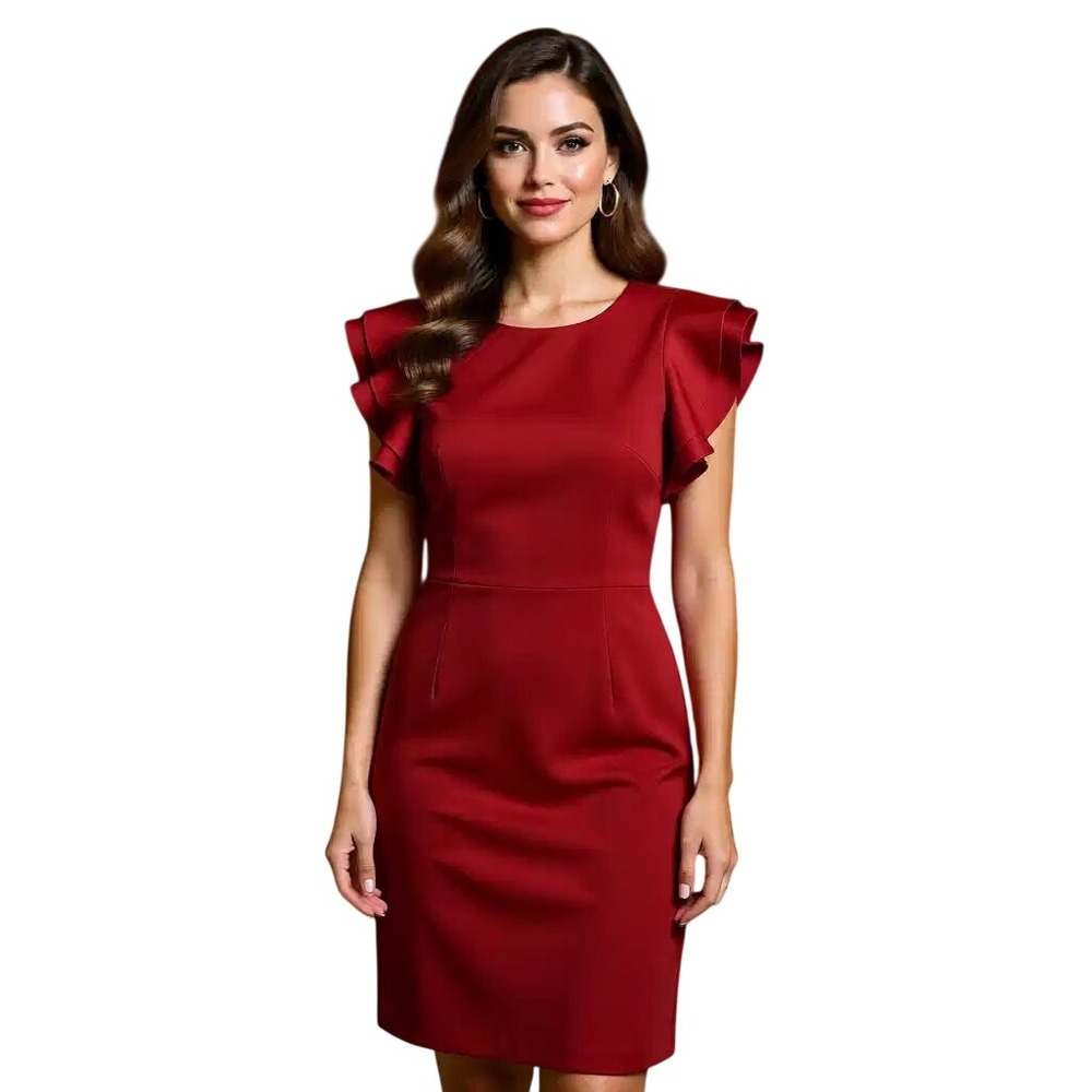 Marc New York Red Ruffle Sleeve Sheath Dress PL7S1ME1 Size 12 NWT